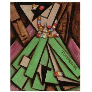 Original  Painting 11" x 14" Dancing Tiki Hawaiian Hula Girl Waikiki Island  Art